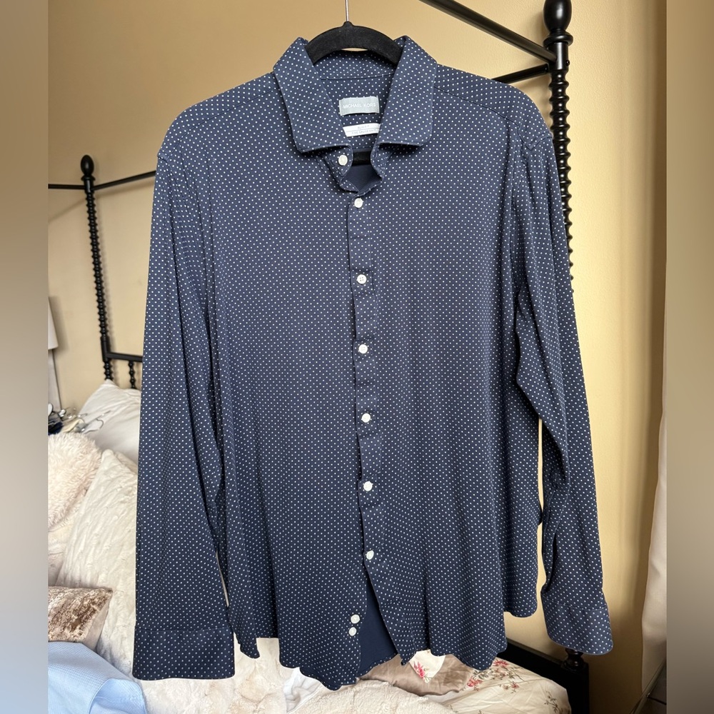 Men's Michael Kors Navy Blue Print Dress Shirt